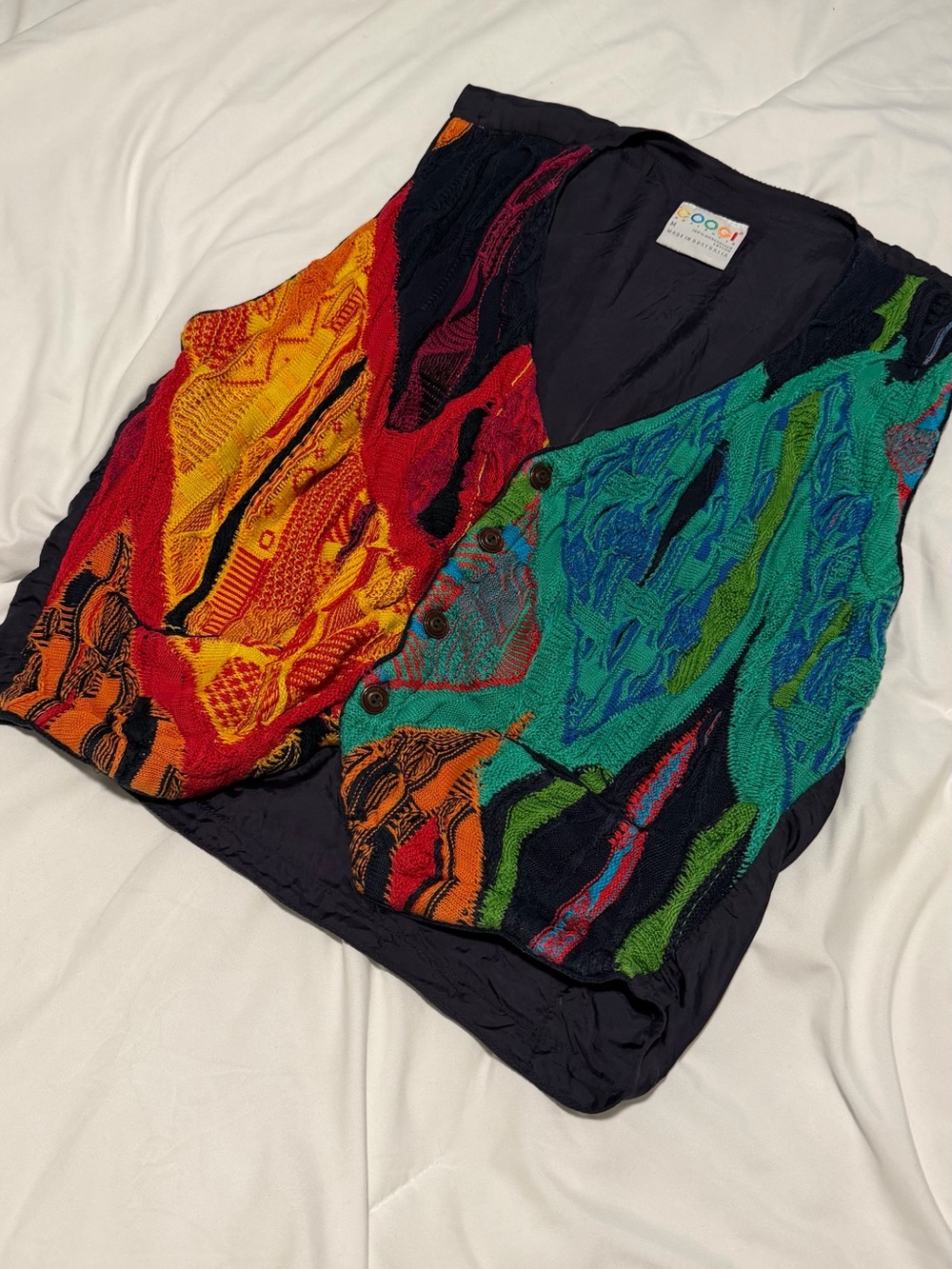 COOGI Multicolor Wave Knit Button-Front Vest in Red, Orange, Green, Blue
